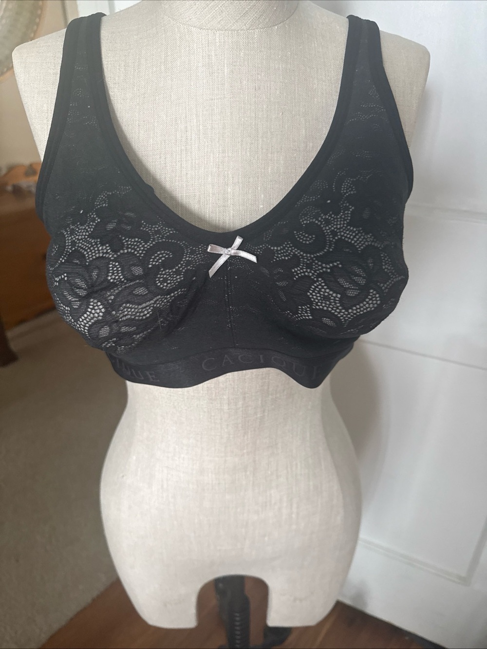 Cacique Black Lace Wireless Bralette with Bow Accent